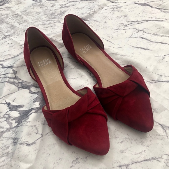 π Eileen Fisher Red Leather Knotted d'Orsay Flat